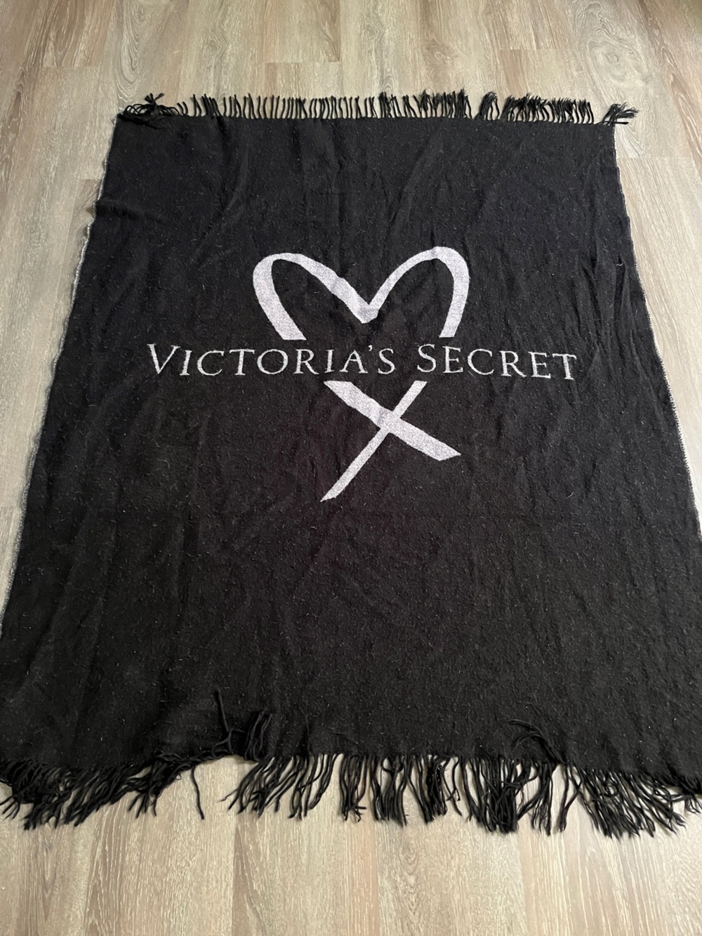 Victoria's Secret Black and White Logo Fringe Throw
